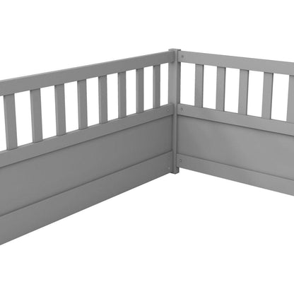 Full size Floor bed, integral construction with super high security barrier, door, children's floor bed frame, Montessori wooden children's floor bed, Grey