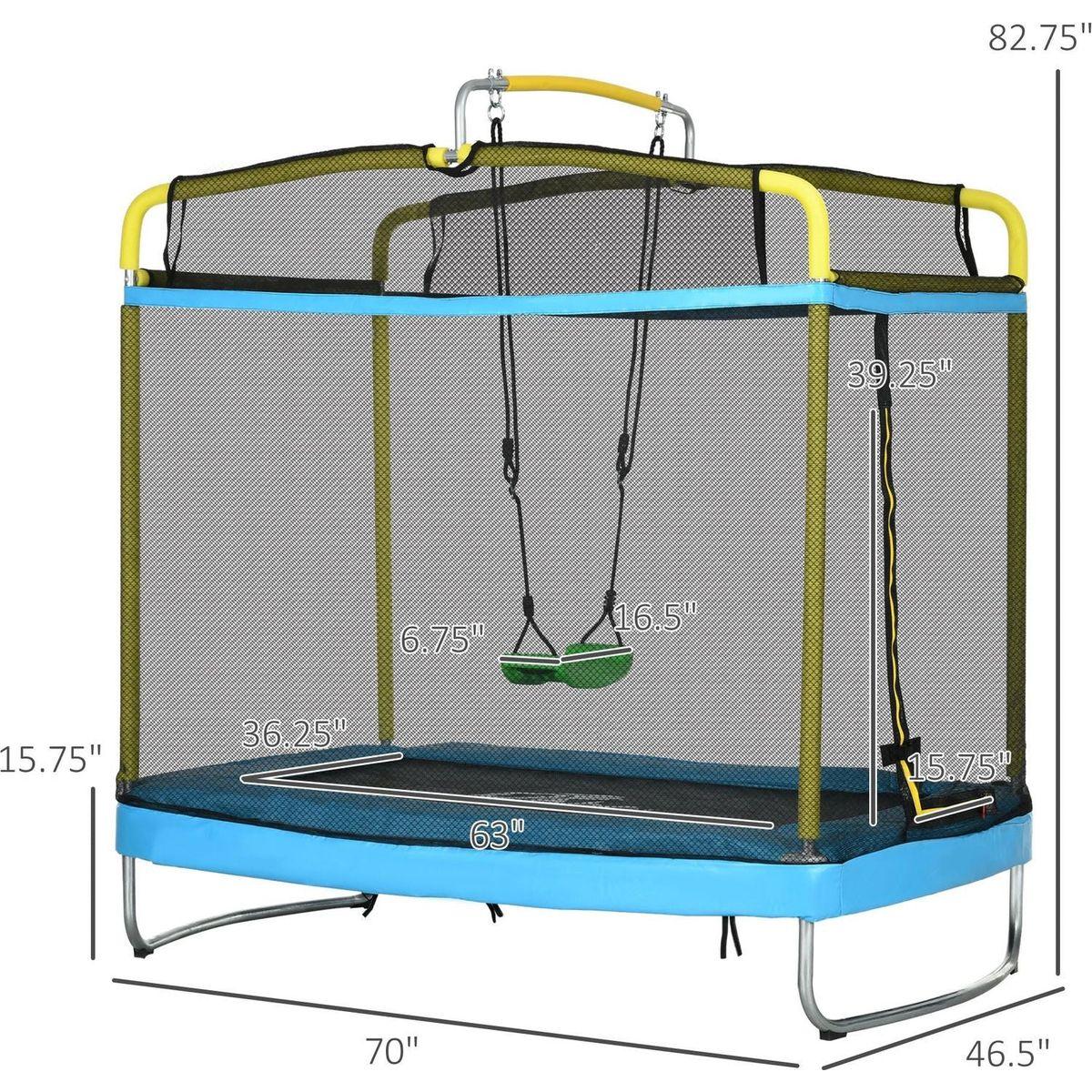 Qaba 3-in-1 Trampoline for Kids, 6.9' Kids Trampoline with Enclosure, Swing, Gymnastics Bar, Toddler Trampoline for Outdoor/Indoor Use, Light Blue