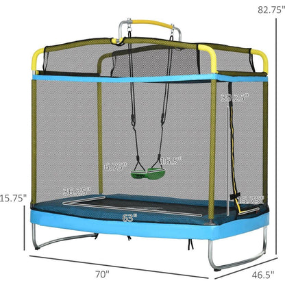 Qaba 3-in-1 Trampoline for Kids, 6.9' Kids Trampoline with Enclosure, Swing, Gymnastics Bar, Toddler Trampoline for Outdoor/Indoor Use, Light Blue