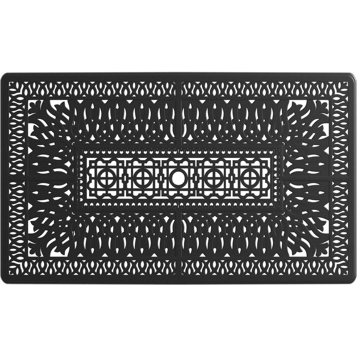 L58.27xW34.65-inch Cast Aluminum Patio Dining Table With Black Frame and Umbrella Hole