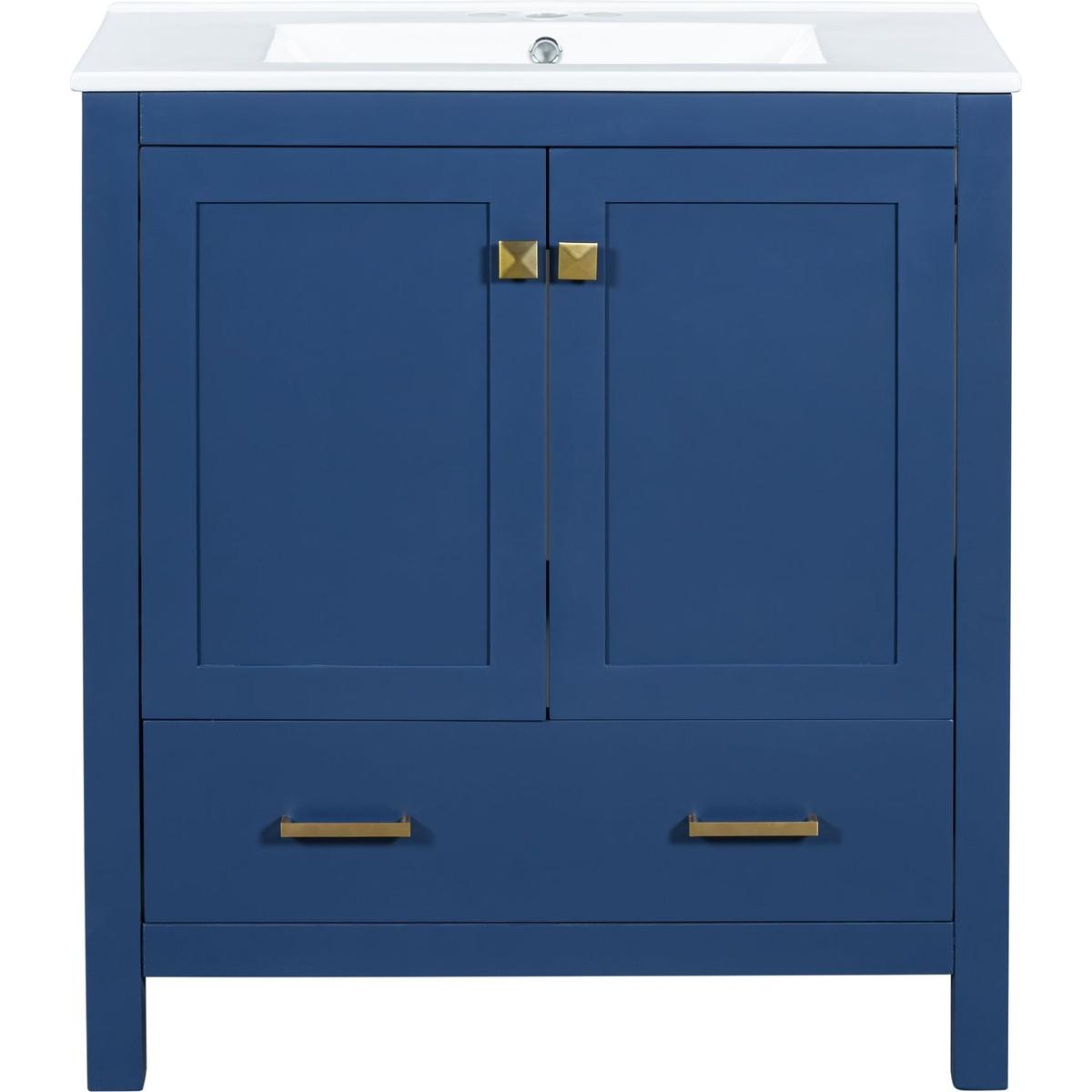 30" Blue Bathroom Vanity with Single Sink, Combo Cabinet Undermount Sink, Bathroom Storage Cabinet with 2 Doors and a Drawer, Soft Closing, Multifunctional Storage, Solid Wood Frame