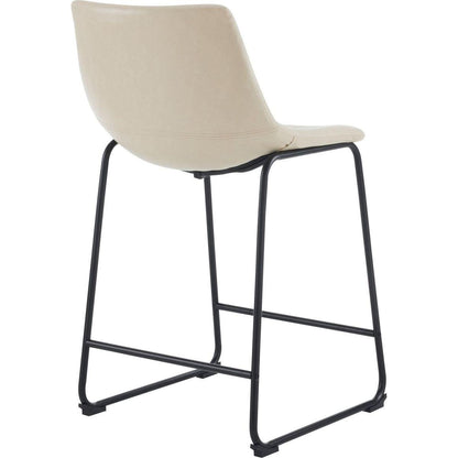(Set of 2) Vintage Style 24-Inch Armless Industrial Faux Leather Counter Stool with Metal Legs and Footrest for Kitchen Island, Cafe, Pub, Bar Counter, Cream and Black