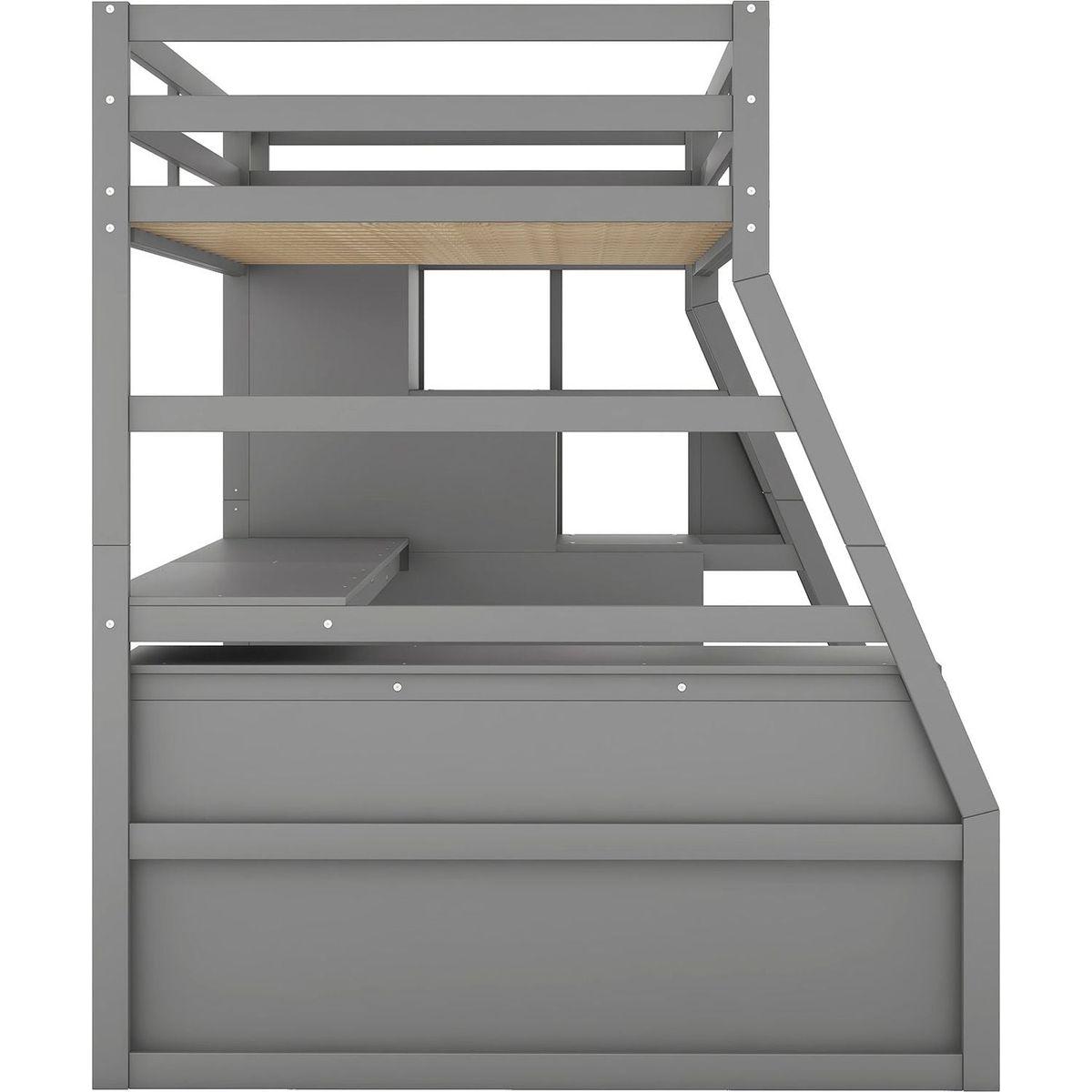 Twin Size Loft Bed with 7 Drawers 2 Shelves and Desk - Gray