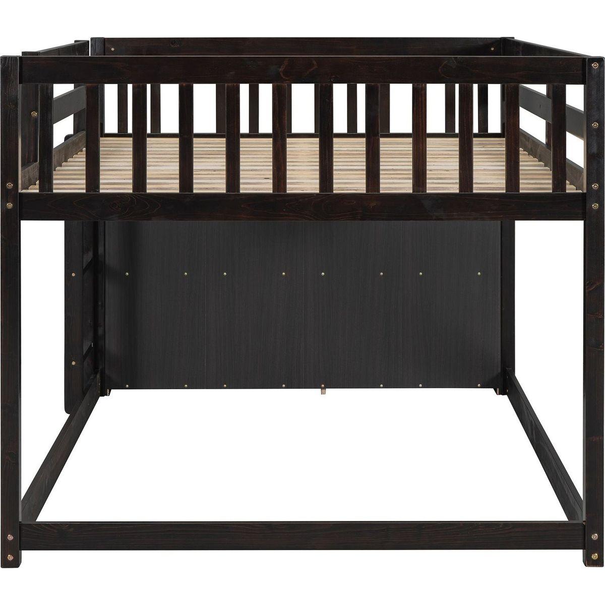 Full over Full Bunk Bed with 4 Drawers and 3 Shelves-Espresso