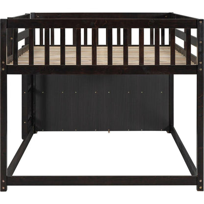 Full over Full Bunk Bed with 4 Drawers and 3 Shelves-Espresso