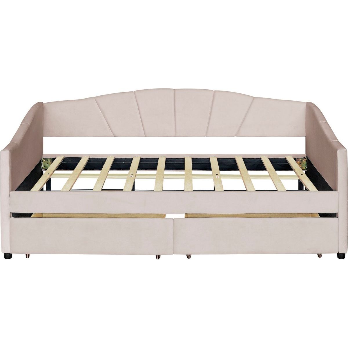 Upholstered daybed Twin Size with Two Drawers and Wood Slat, Beige