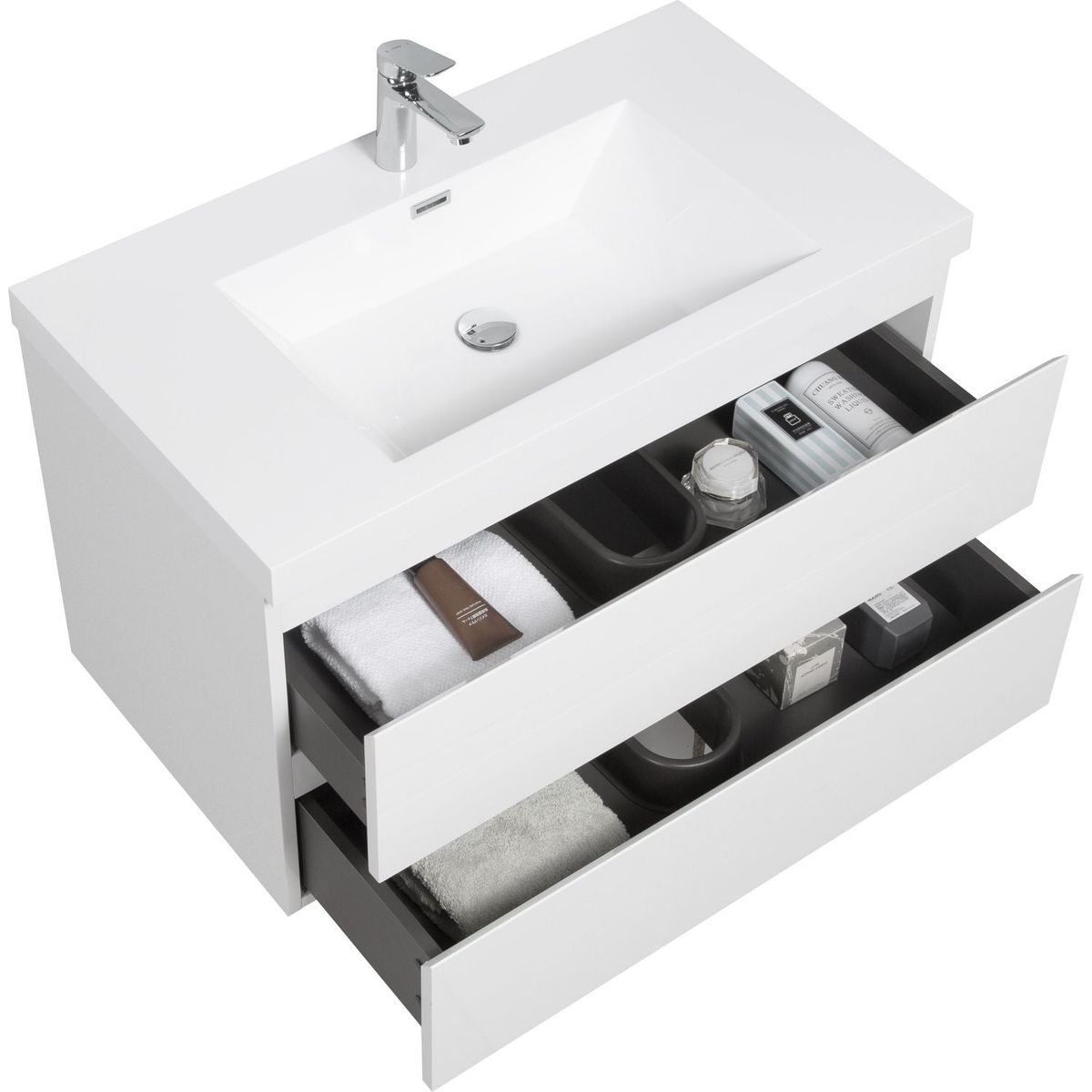 36" Floating Bathroom Vanity with Sink, Modern Wall-Mounted Bathroom Storage Vanity Cabinet with Resin Top Basin and Soft Close Drawers, Glossy White