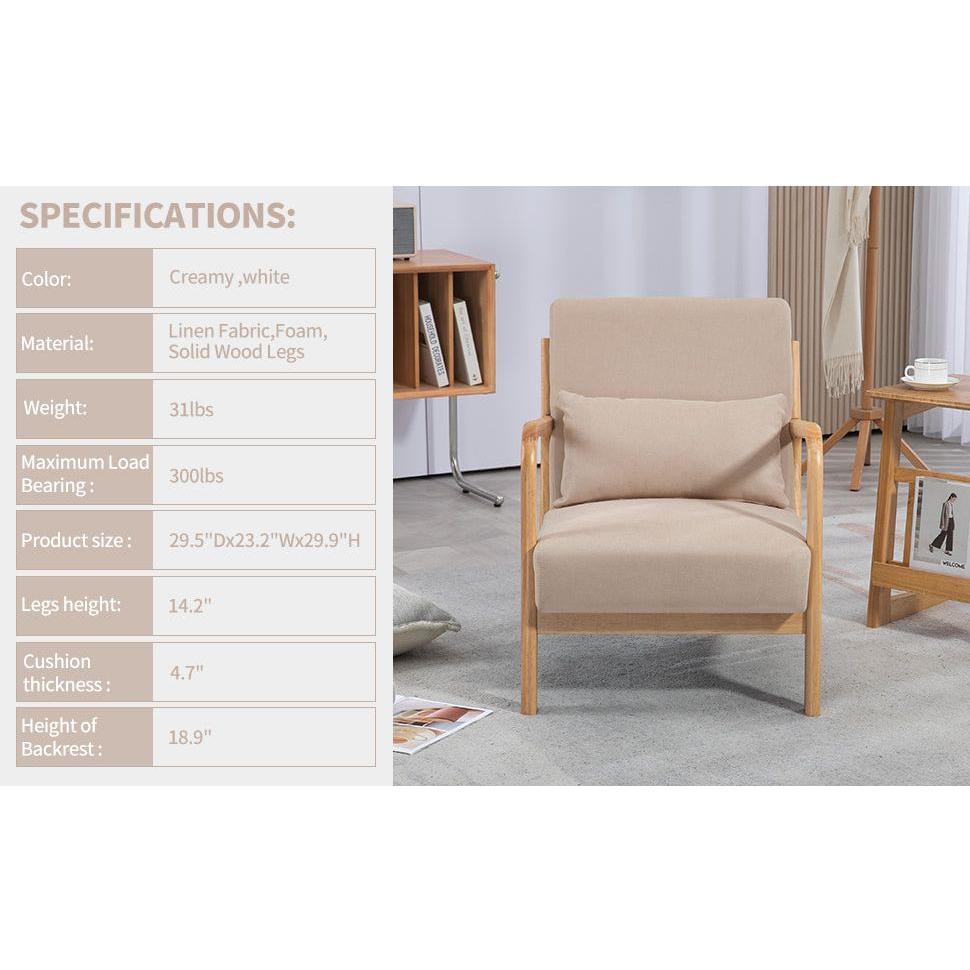 Leisure Chair with Solid Wood Armrest and Feet, Mid-Century Modern Accent Sofa,1 seat