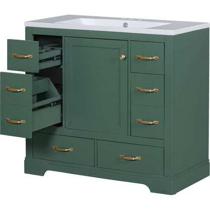 36" Bathroom Vanity with Sink Combo, Six Drawers, Multi-Functional Drawer Divider, Adjustable Shelf, Green