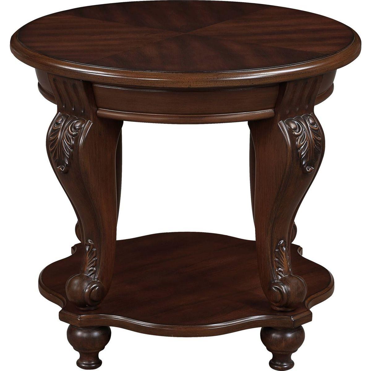 22" Retro Round End Table,Solid Wood Sofa Side Table with Shelf,Living Room Corner Table Easy Assemble,Cherry (color written on box is Light Espresso