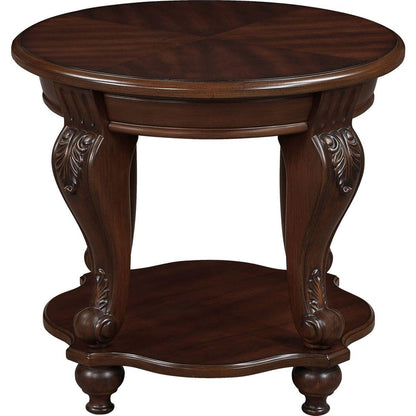 22" Retro Round End Table,Solid Wood Sofa Side Table with Shelf,Living Room Corner Table Easy Assemble,Cherry (color written on box is Light Espresso