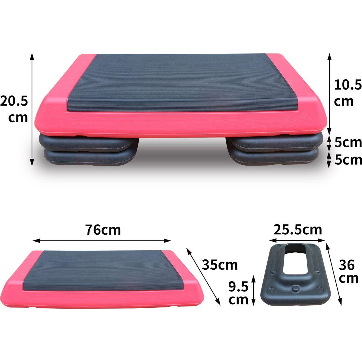 Adjustable Workout Aerobic Stepper in Fitness & Exercise Step Platform Trainer Red Black with 2 Risers