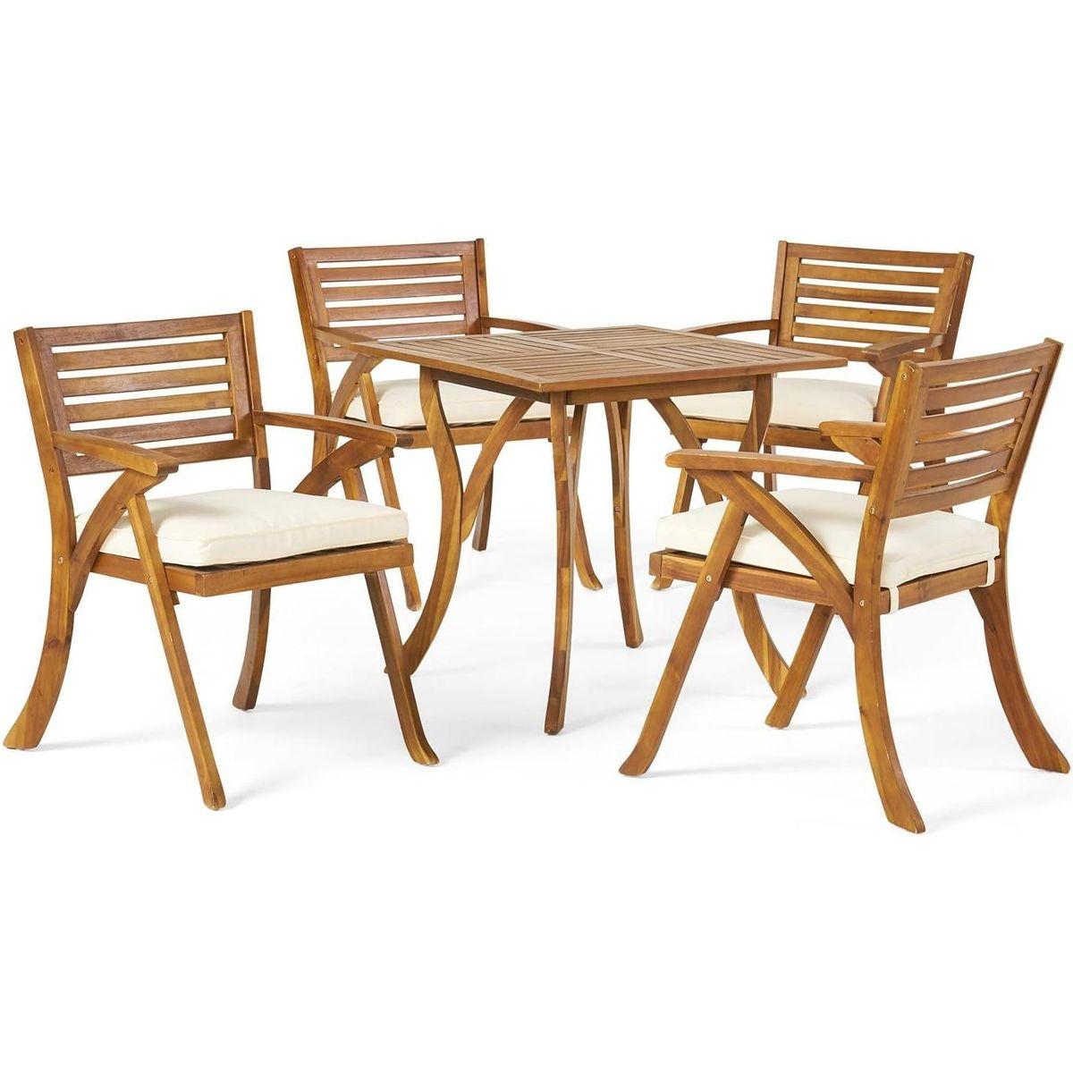 HERMOSA 5 PIECE WOOD DINING SET WITH CUSHIONS