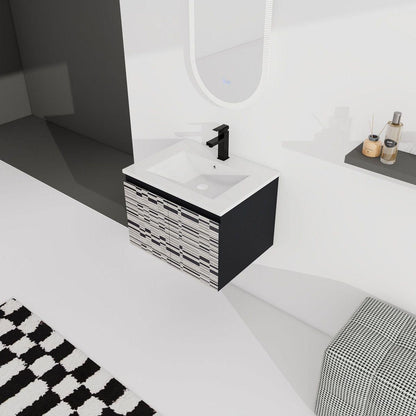 24" Floating Wall-Mounted Bathroom Vanity With Ceramics Sink & Soft-Close Cabinet Door, KD-Package