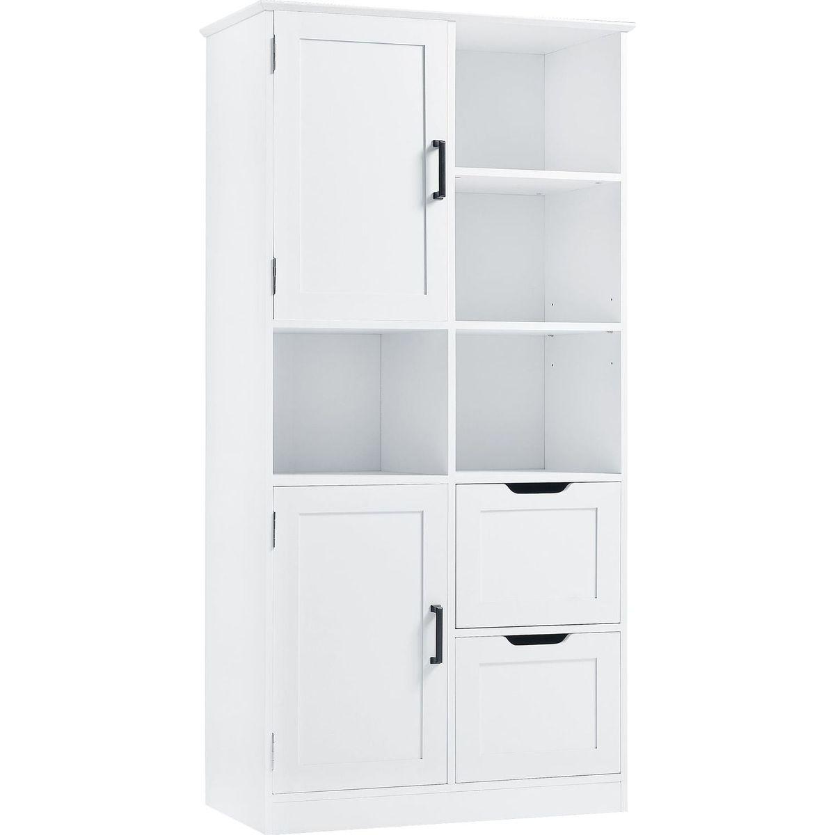Bathroom Storage Cabinet with Doors and Drawers, Multiple Storage Space, Freestanding Style, Open Shelve, Adjustable Shelf, White