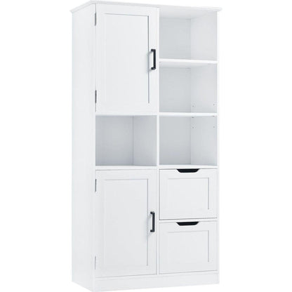 Bathroom Storage Cabinet with Doors and Drawers, Multiple Storage Space, Freestanding Style, Open Shelve, Adjustable Shelf, White