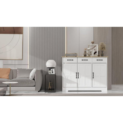 Farmhouse Buffet Cabinet Storage Sideboard with 3 Drawers and 3 Doors for Dining Living Room Kitchen Cupboard-White