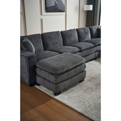 Modern U Shaped 6-seat Sectional Sofa Couch with one Ottoman and three toss pillows, Modular Sofa for Living Room,Corduroy sofa
