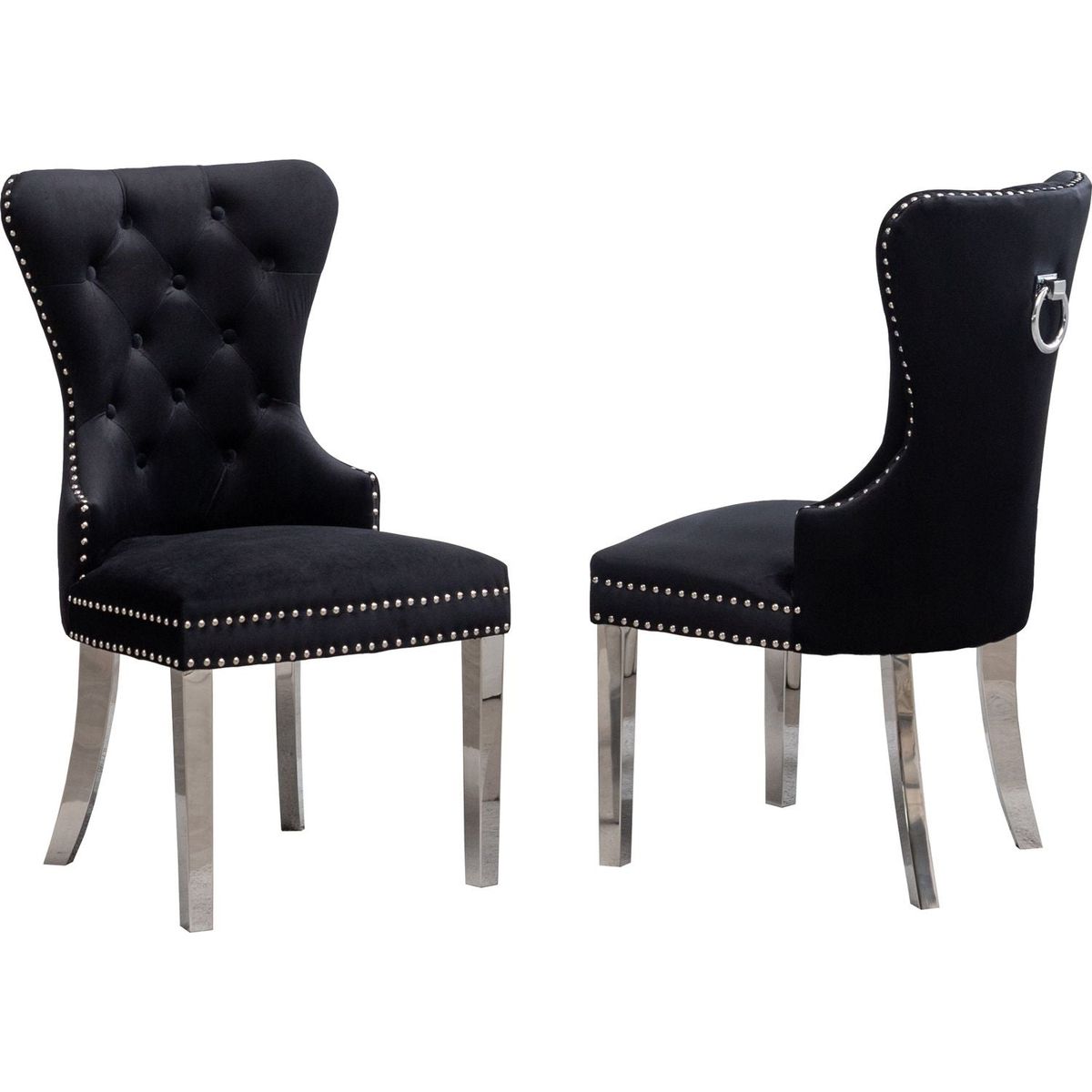 Montura Contemporary Tufted Velvet Chair with Nailhead Trim, Set of 2, Black
