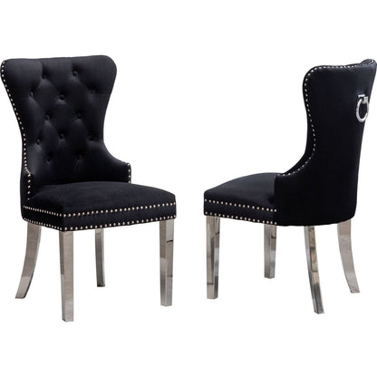 Montura Contemporary Tufted Velvet Chair with Nailhead Trim, Set of 2, Black