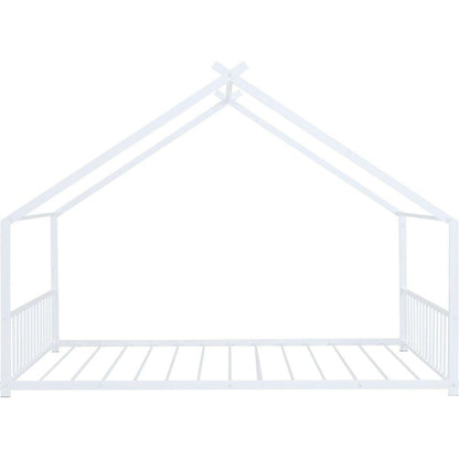 Full Size Metal House Bed, White