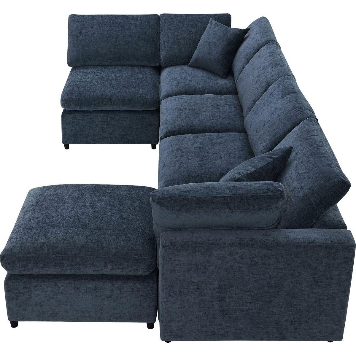 130x65" Modern Modular Cloud Sofa Bed, 6 Seat Chenille Sectional Couch Set with Ottoman,Free Combination,Convertible U Shaped Sleeper Sofa for Living Room, Apartment, 3 Colors