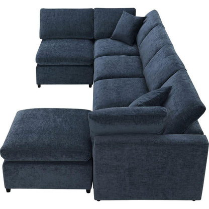 130x65" Modern Modular Cloud Sofa Bed, 6 Seat Chenille Sectional Couch Set with Ottoman,Free Combination,Convertible U Shaped Sleeper Sofa for Living Room, Apartment, 3 Colors