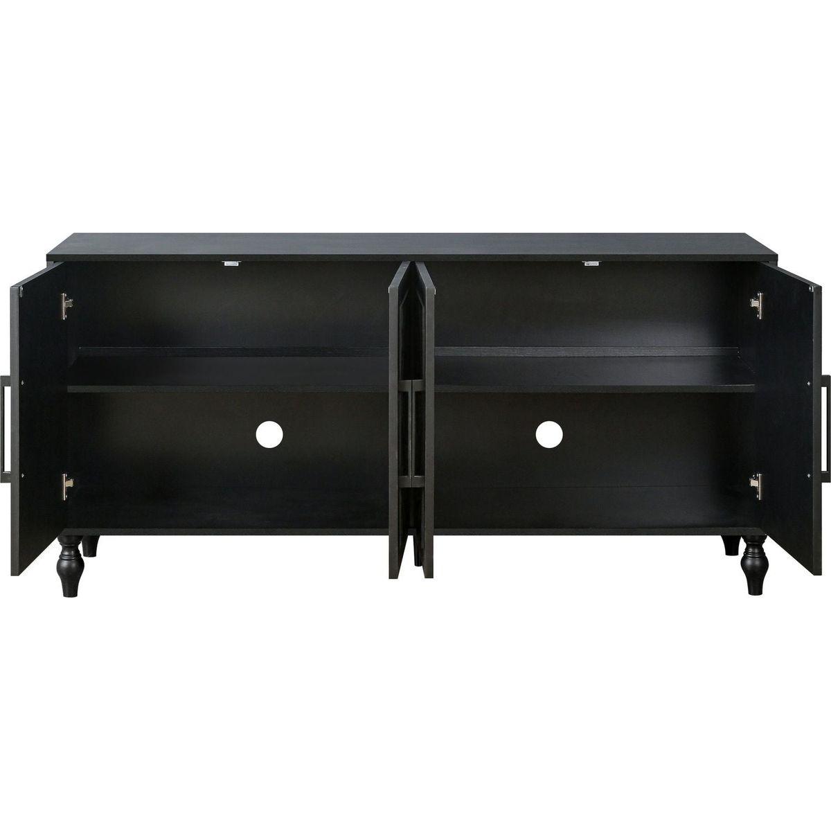 Carved Flower Door Large Storage Cabinet With Metal Handle Suitable For Living Room, Kitchen, Entryway(BLACK)