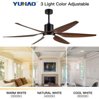 66" Vintage Ceiling Fan Lighting with Brown Blades in Integrated LED