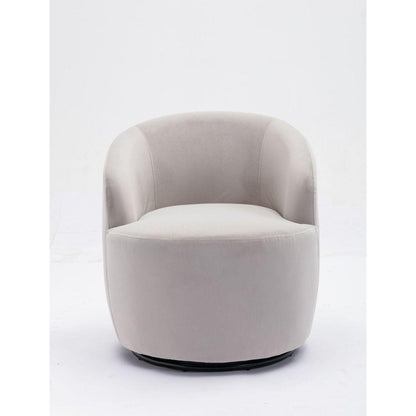 Velvet Fabric Swivel Accent Armchair Barrel Chair With Black Powder Coating Metal Ring,Gray