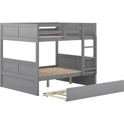 Full Over Full Bunk Bed with Twin Size Trundle, Gray