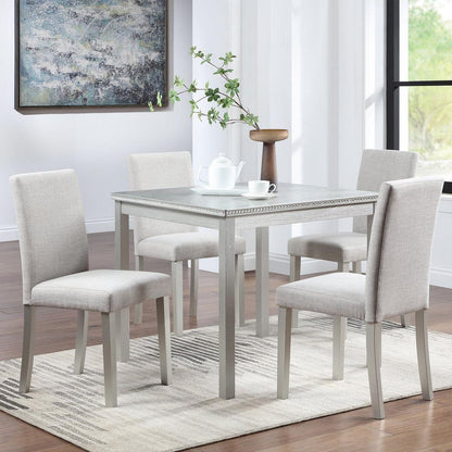 5 Piece Wooden Dining Table Set, Kitchen Table Set with a Square Table and 4 Upholstered Chairs, Wooden Dining Room Table with Crystal Decoration and Chairs Set for Kitchen, Dining Room, Gray