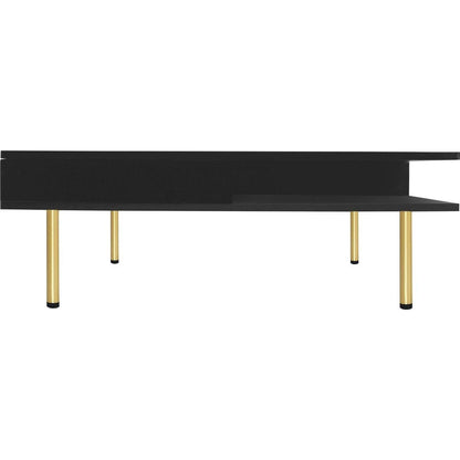 Exquisite High Gloss Coffee Table with 4 Golden Legs and 2 Small Drawers, 2-Tier Square Center Table for Living Room, Black
