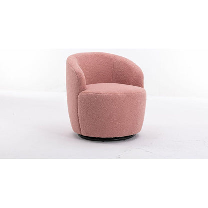 Teddy Fabric Swivel Accent Armchair Barrel Chair With Black Powder Coating Metal Ring,Light Pink