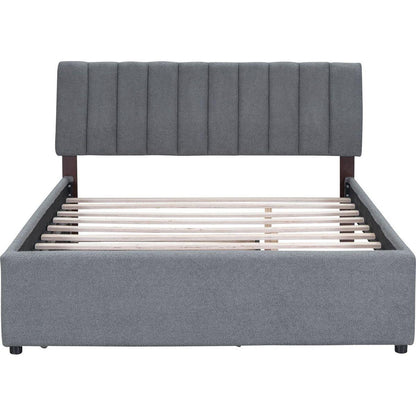 Teddy Fleece Queen Size Upholstered Platform Bed with Trundle, Gray