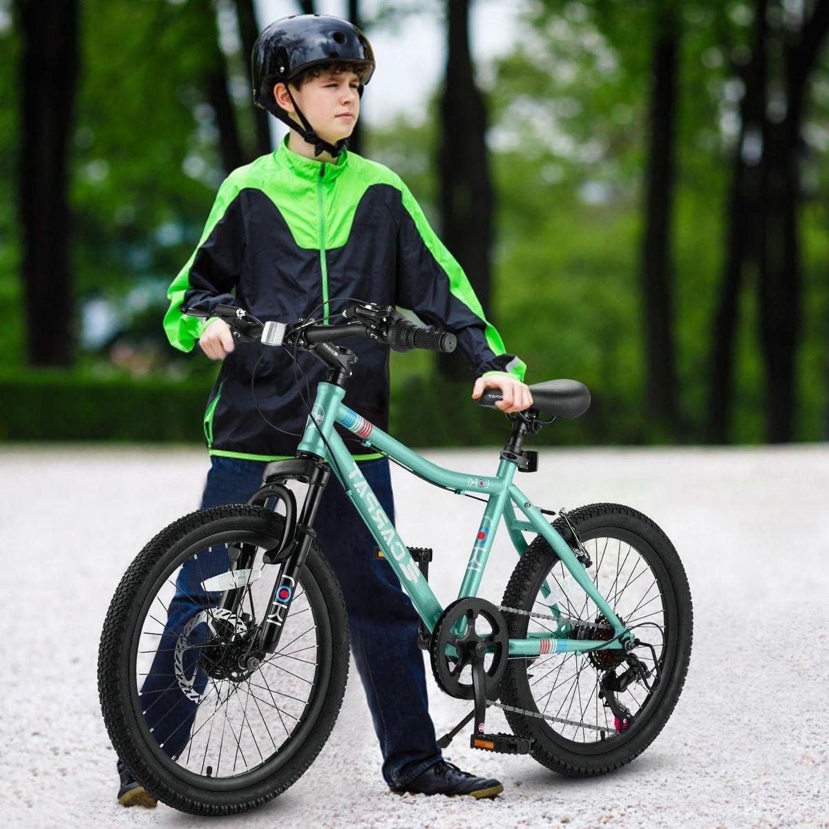 S20101 20 Inch Kids Bike, Boys Girls Mountain Bike Ages 8-12, 7 Speed Teenager Children Kids' Bicycles, Front Suspension Disc U Brake, 14 Inch Height Steel Frame