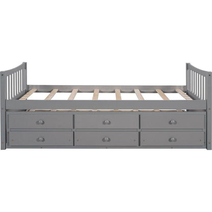 Daybed with Trundle and Drawers, Twin Size, Gray