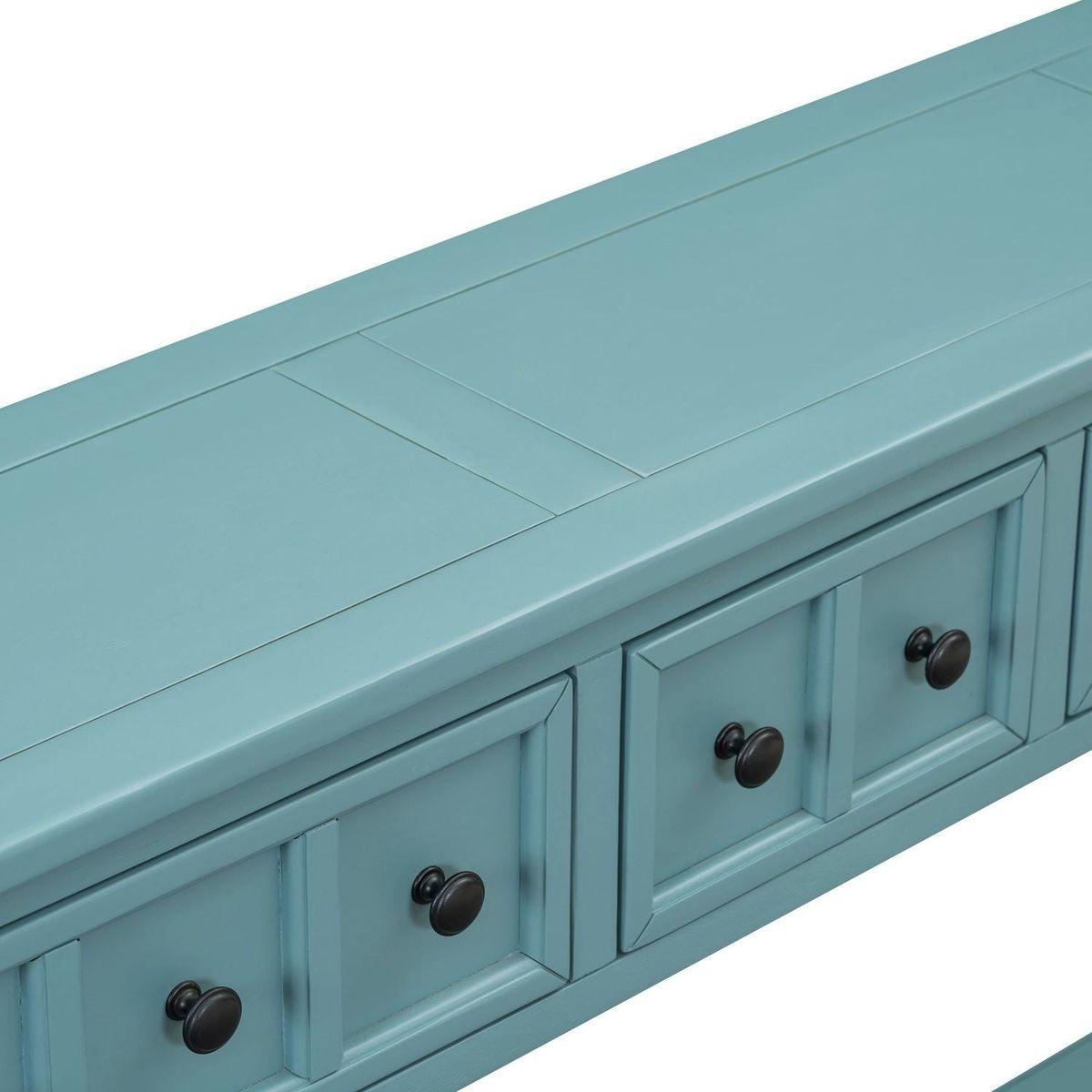 Rustic Entryway Console Table, 60" Long Sofa Table with two Different Size Drawers and Bottom Shelf for Storage (Turquoise Green)