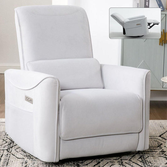 Beige Swivel and Rocker Power Recliner Chair, Heavy Duty Motion Mechanism with USB and Type-C Ports