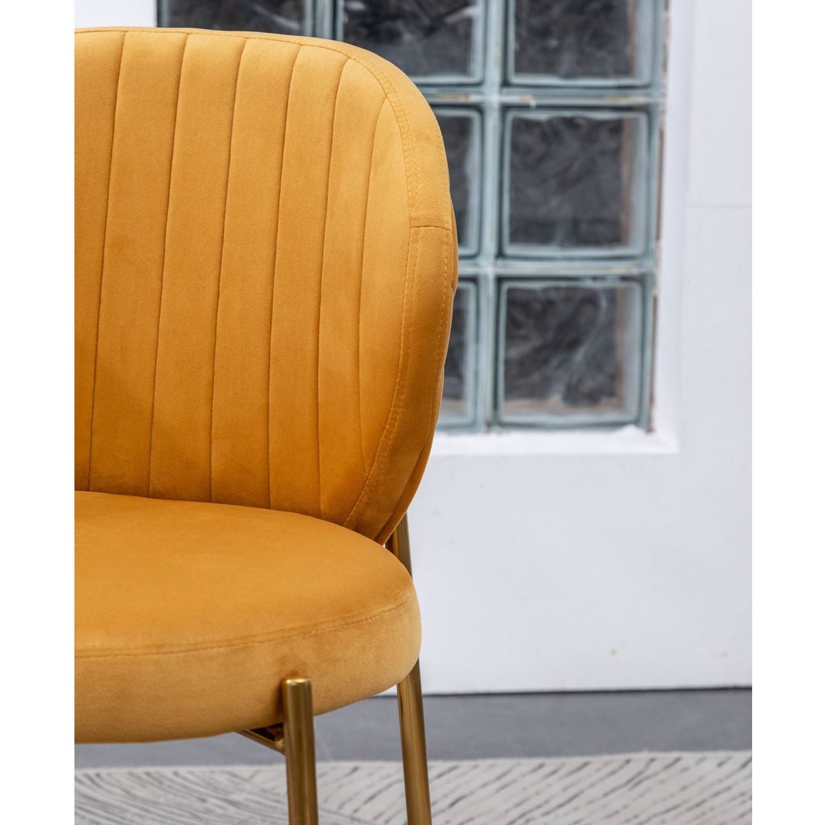 Amoa Contemporary Velvet Upholstery Dining Chair, Yellow