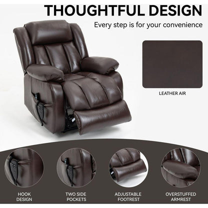 Dual Motor Infinite Position Up to 350 LBS Electric Medium size Brown Power Lift Recliner Chair with 8-Point Vibration Massage and Lumbar Heating