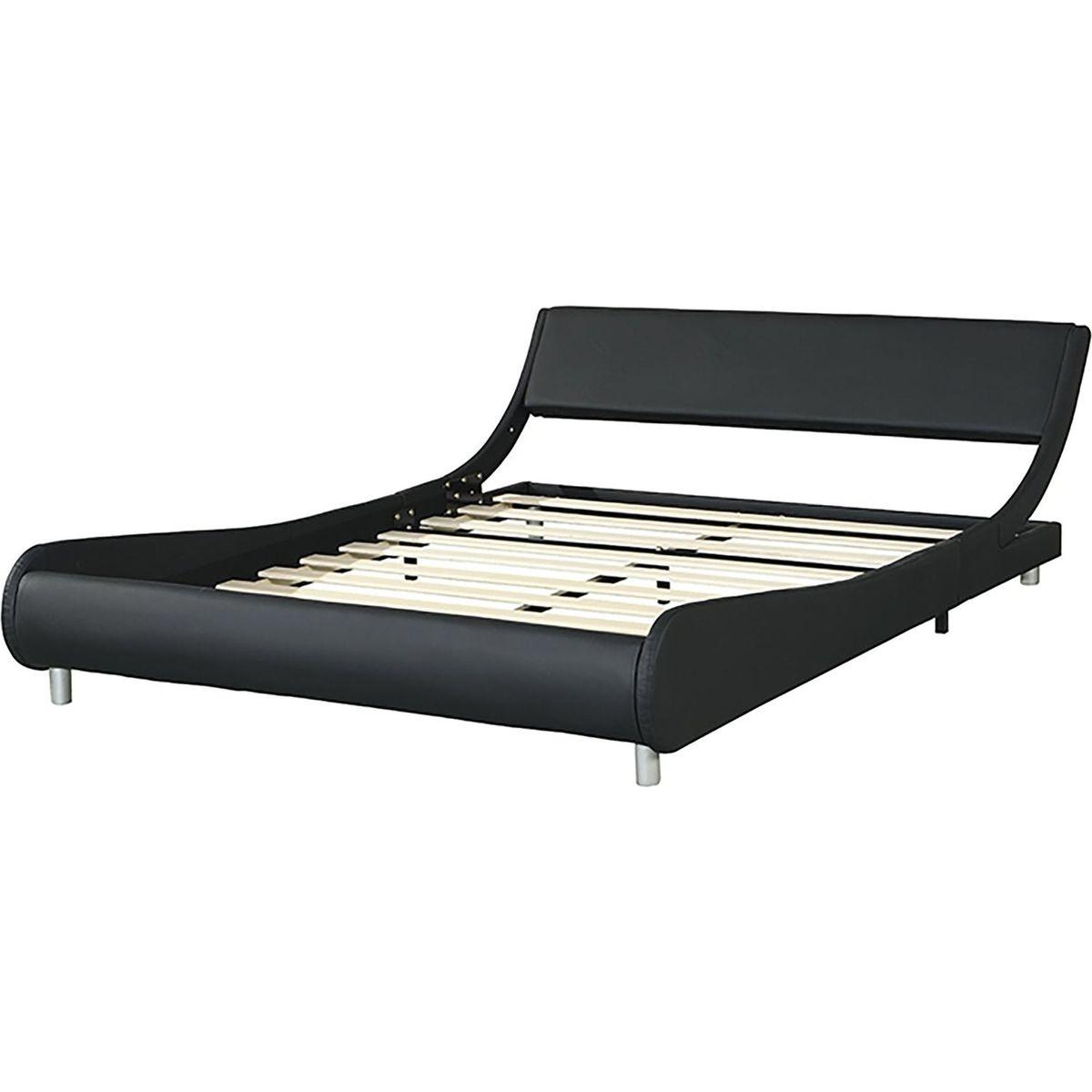 Faux Leather Upholstered Platform Bed Frame,LED lighting with remote controller and APP,Curve Design,Wood Slat Support,No Box Spring Needed,Easy Assemble,Queen Size,Black