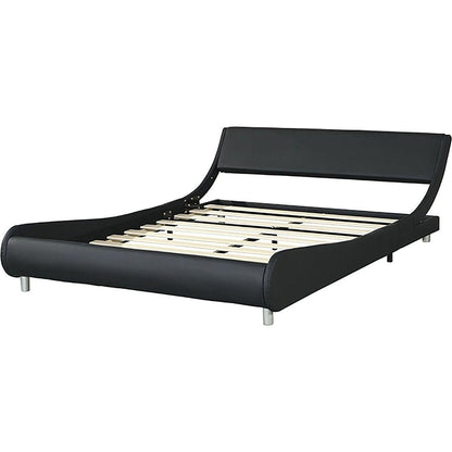 Faux Leather Upholstered Platform Bed Frame,LED lighting with remote controller and APP,Curve Design,Wood Slat Support,No Box Spring Needed,Easy Assemble,Queen Size,Black