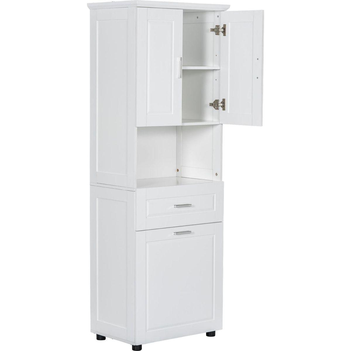Tall Bathroom Cabinet with Laundry Basket, Large Storage Space Tilt-Out Laundry Hamper and Upper Storage Cabinet, White