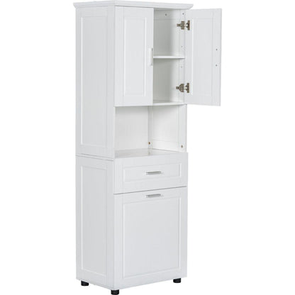 Tall Bathroom Cabinet with Laundry Basket, Large Storage Space Tilt-Out Laundry Hamper and Upper Storage Cabinet, White