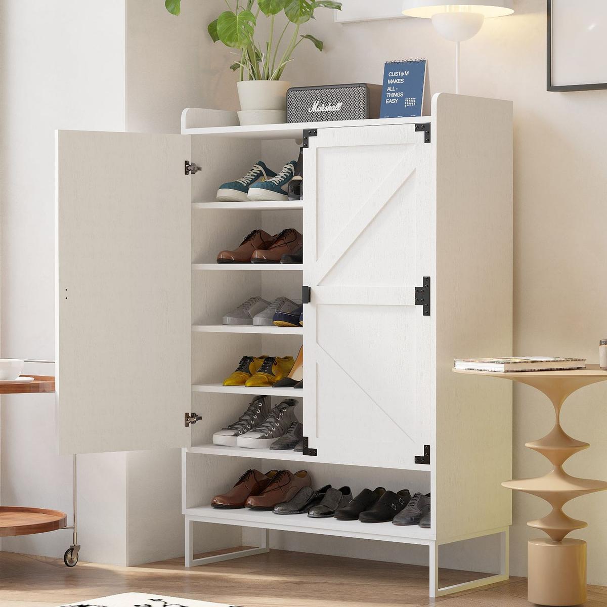Shoe Cabinet with Doors, 6-Tier Shoe Storage Cabinet with Adjustable Shelves, Wooden Shoes Rack Shoe Storage Organizer for Entryway, Hallway, Closet, Living Room