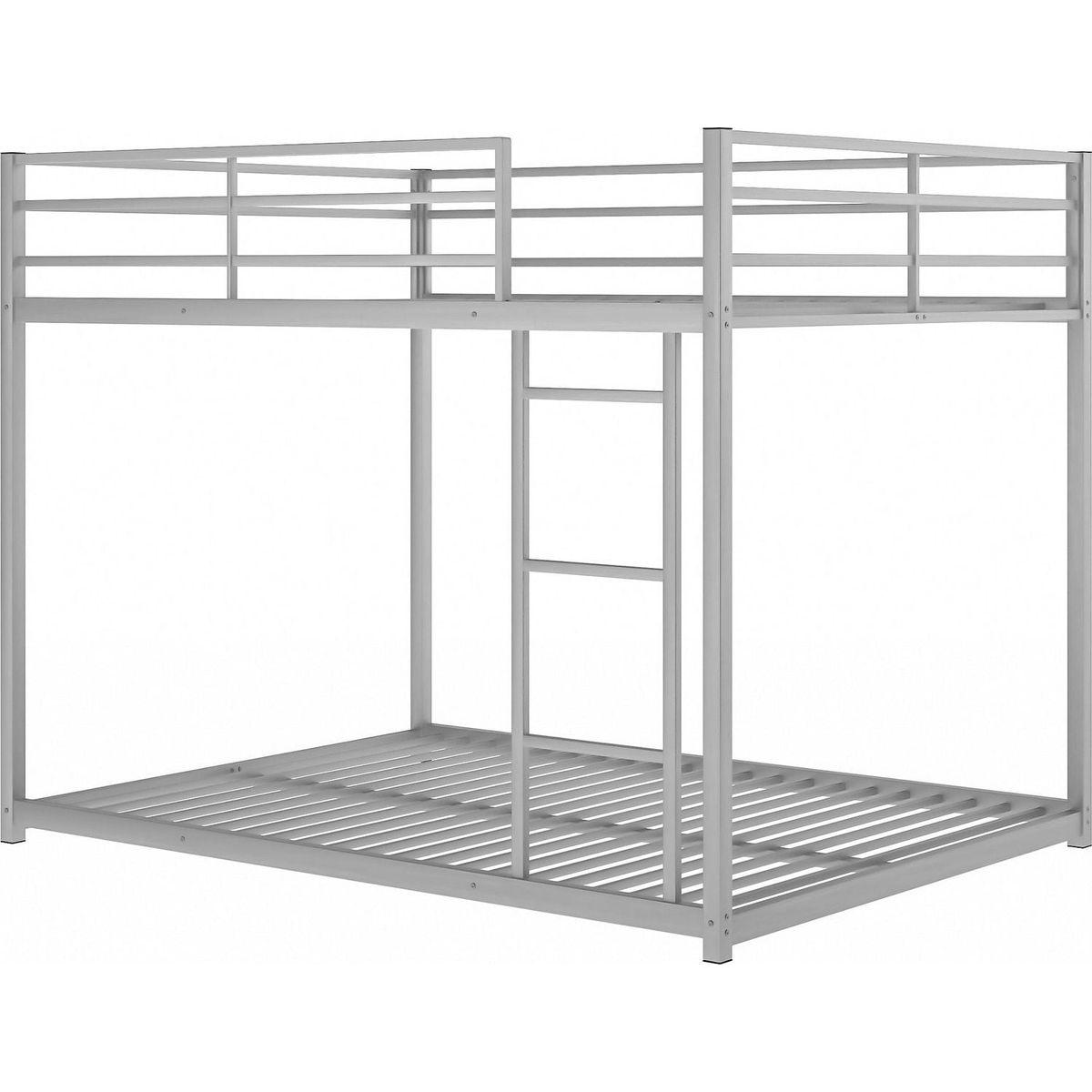 Full over Full Metal Bunk Bed, Low Bunk Bed with Ladder, Silver