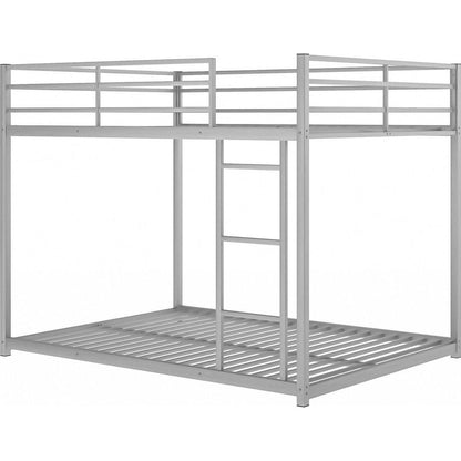 Full over Full Metal Bunk Bed, Low Bunk Bed with Ladder, Silver