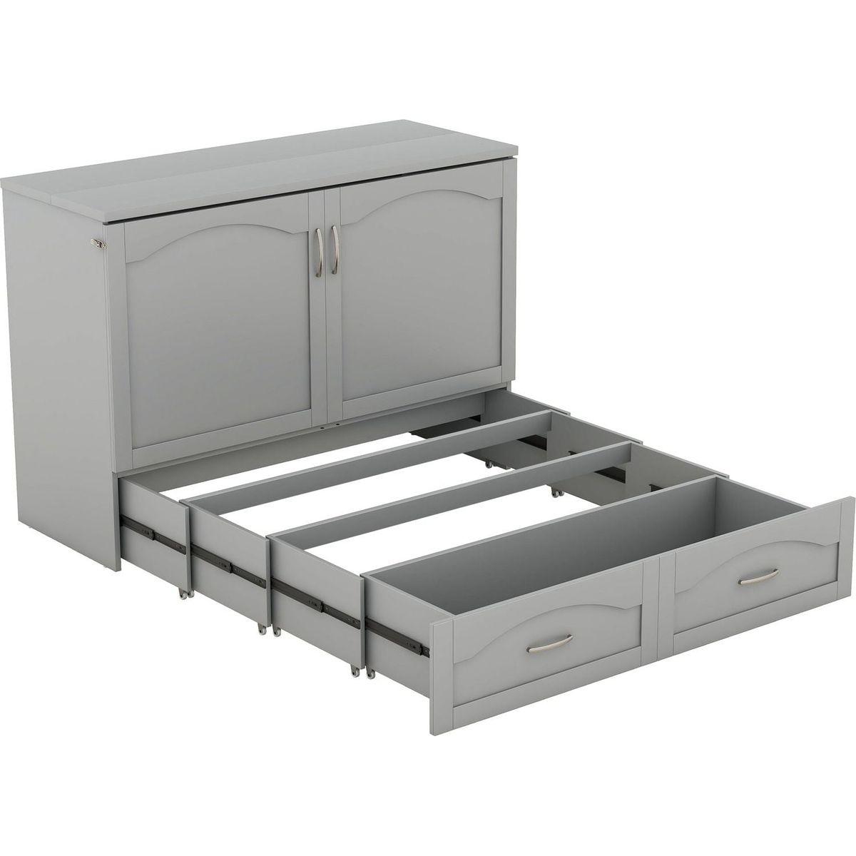 Full Size Murphy Bed Wall Bed with drawer and a set of Sockets & USB Ports, Pulley Structure Design, Gray