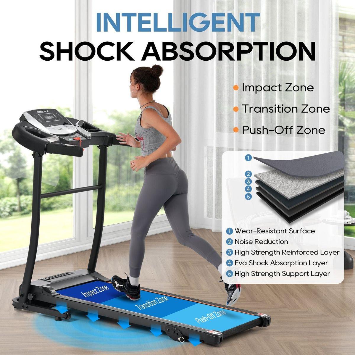 NEW Home Folding Treadmill with Pulse Sensor, 2.5 HP Quiet Brushless Motor, 7.5 MPH, 300LBS Weight Capacity Walking Jogging Machine with 3 Level Incline 12 Preset Programs for Home Gym
